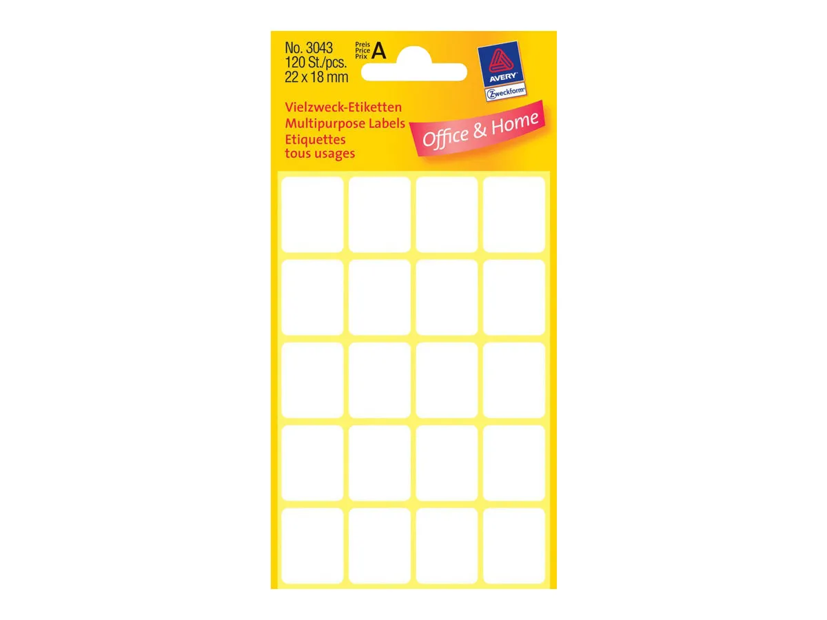 Etiket Avery 3043 hvid 22x18 mm