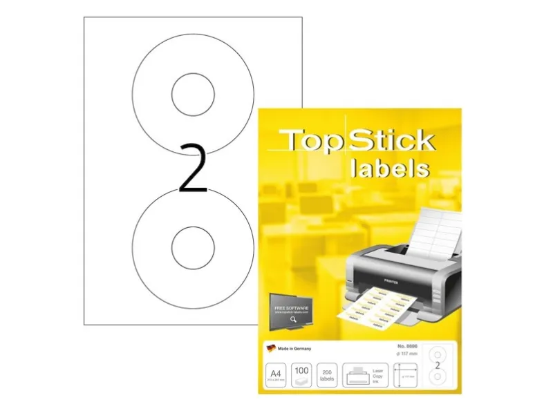 Etiketter TopStick CD/DVD Ø117 mm hvid - (100 ark x 2 stk.)