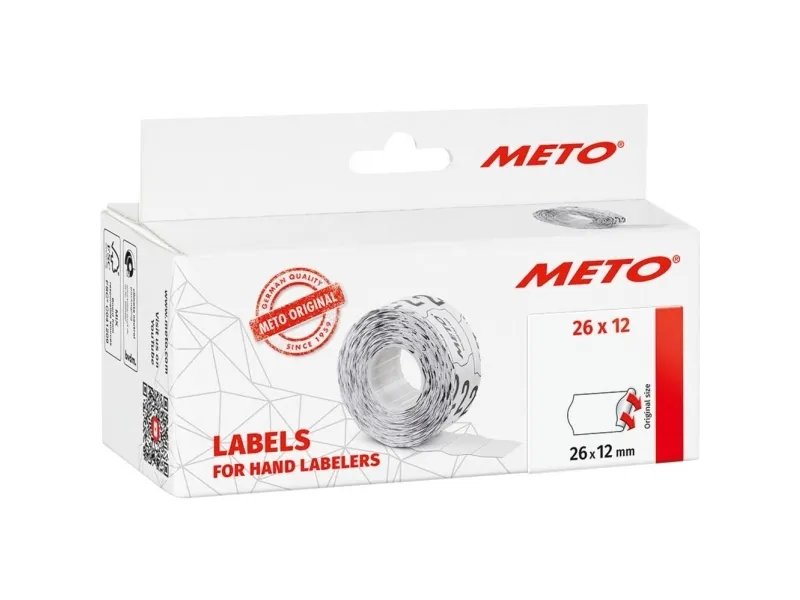 Prisetiket, Meto, Non.Perm. 26x12mm hvid, pakke a 6 stk