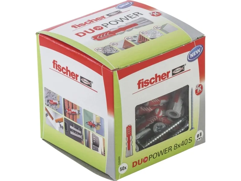 Fischer DUOPOWER 8 x 40 S LD, Ekspansjonsanker, Betong, Metall, Grå, Pozidriv, PZ2