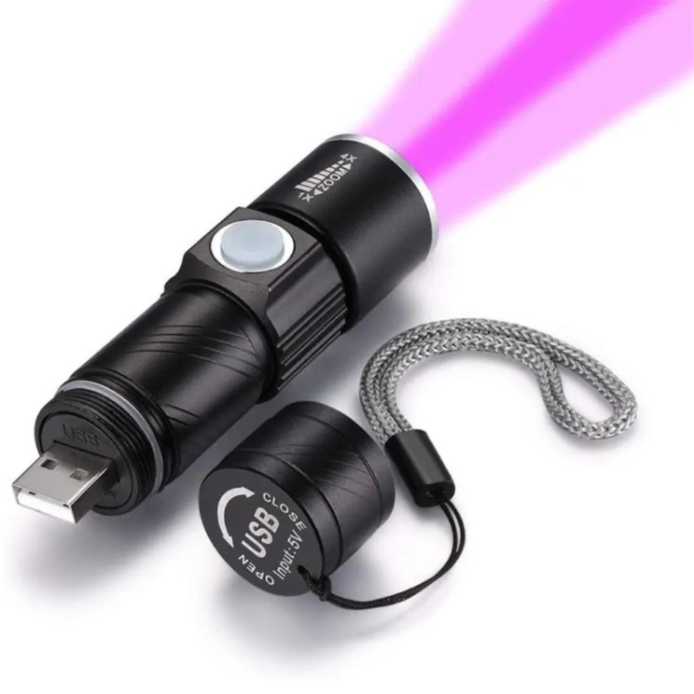 UV lommelykt USB oppladbar 395nm LED ultrafiolett lysdetektor