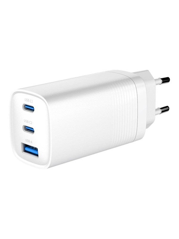 Gembird Universal GaN USB charger QC 3.0 & PD 65W 2-port - White