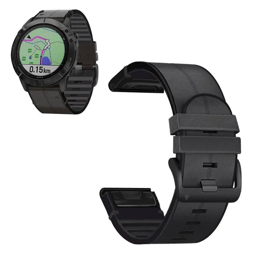 26 mm lær + silikonarmbånd for Garmin-klokke - Svart