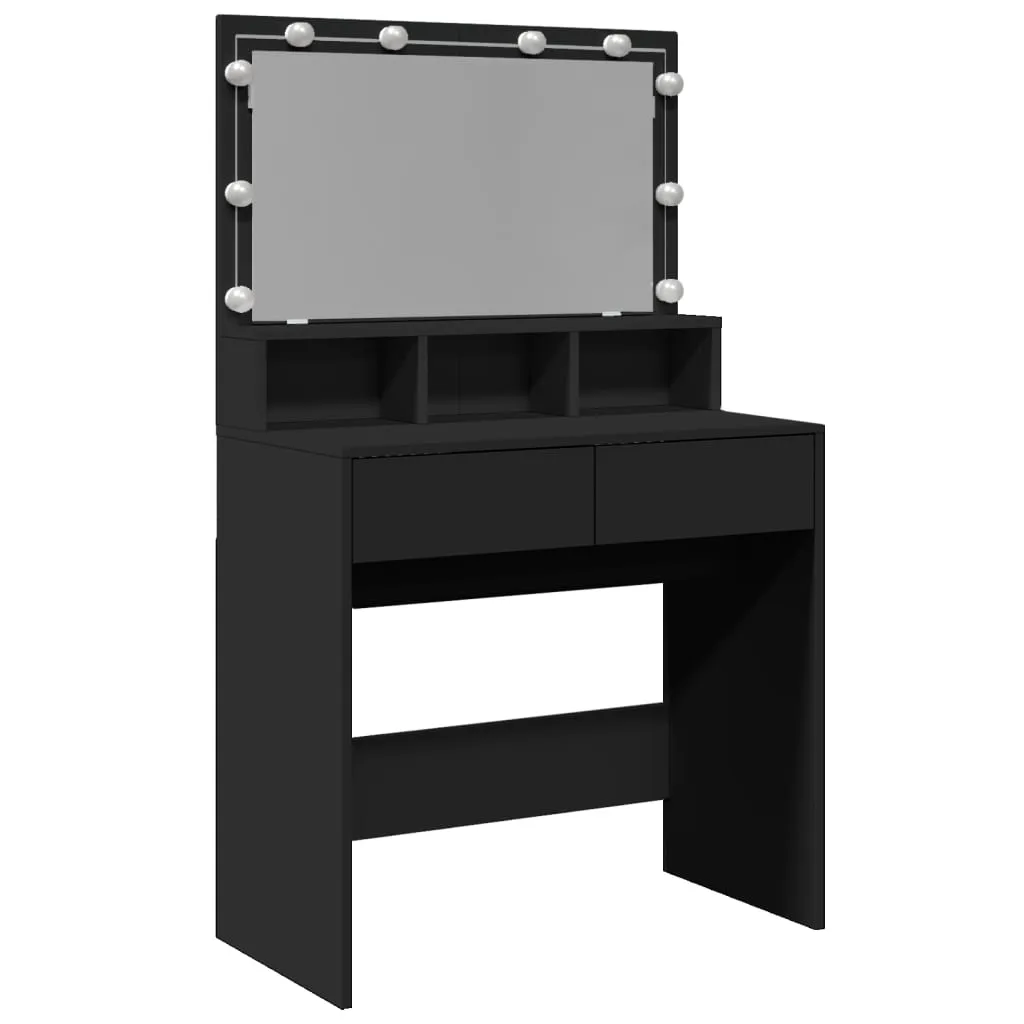 vidaXL Sminkebord med LED svart 80x41x134,5 cm