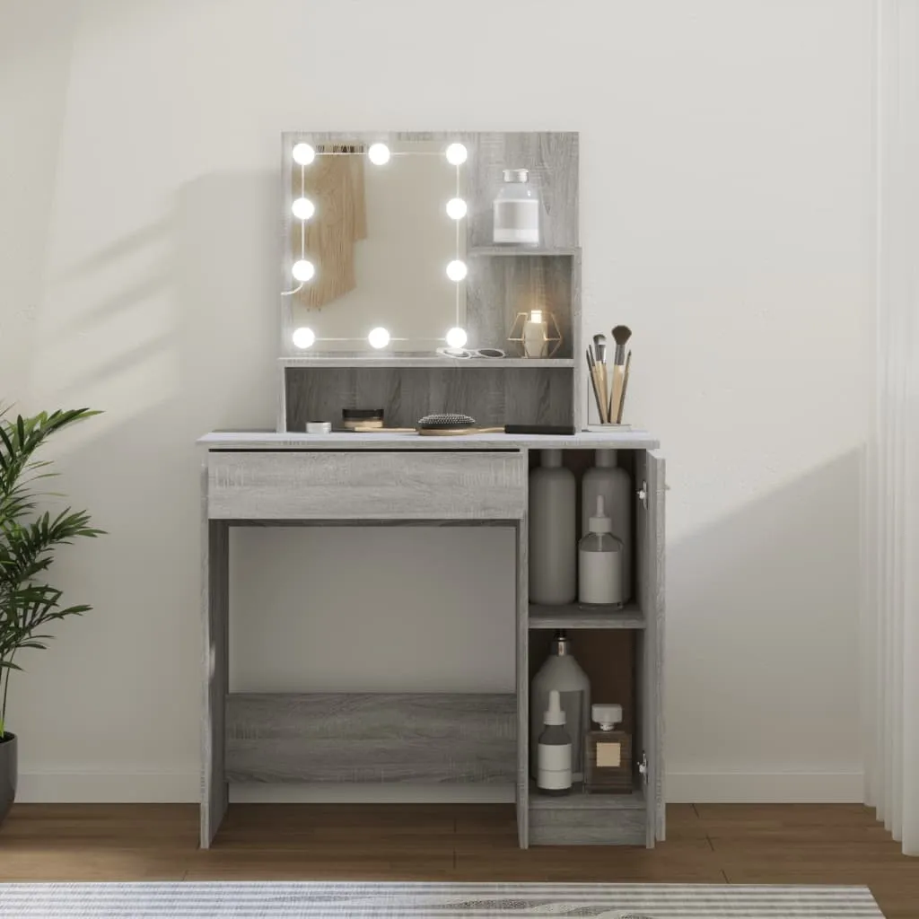 vidaXL Sminkebord med LED grå sonoma 86,5x35x136 cm