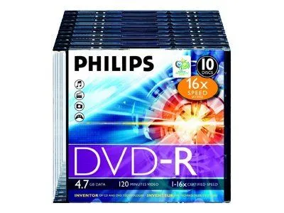 Philips DM4S6S10F - 10 x DVD-R - 4.7 GB (120 min) 16x - smalt cover
