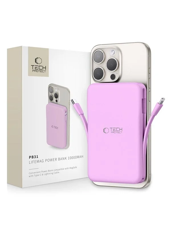 Tech-Protect Powerbank PB31 MagSafe 10000mAH - purple Nødlader - Lilla - 10000 mAh