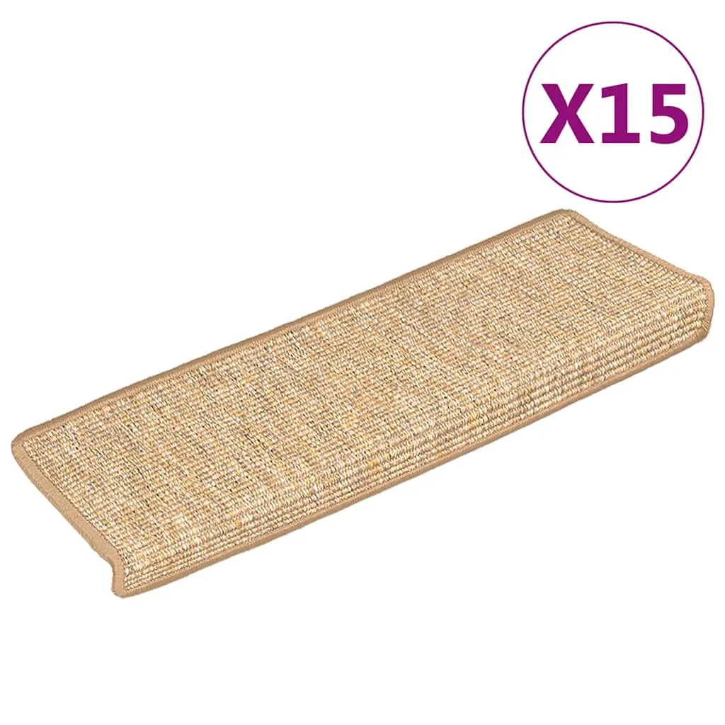 vidaXL Trappematter 15 stk 65x21x4 cm lysebrune rektangulære kanter
