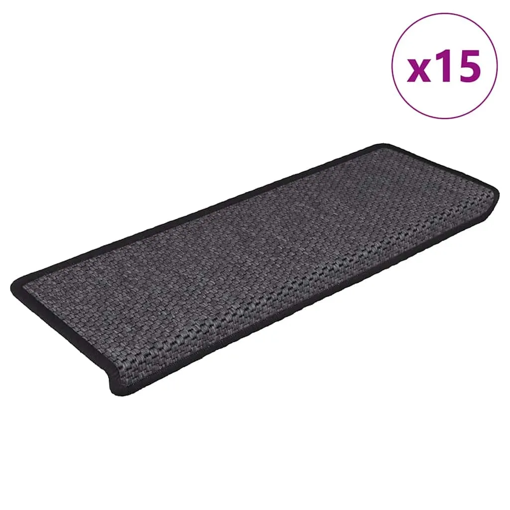vidaXL Selvklebende trappematter sisal 15 stk 65x21x4 cm antrasitt