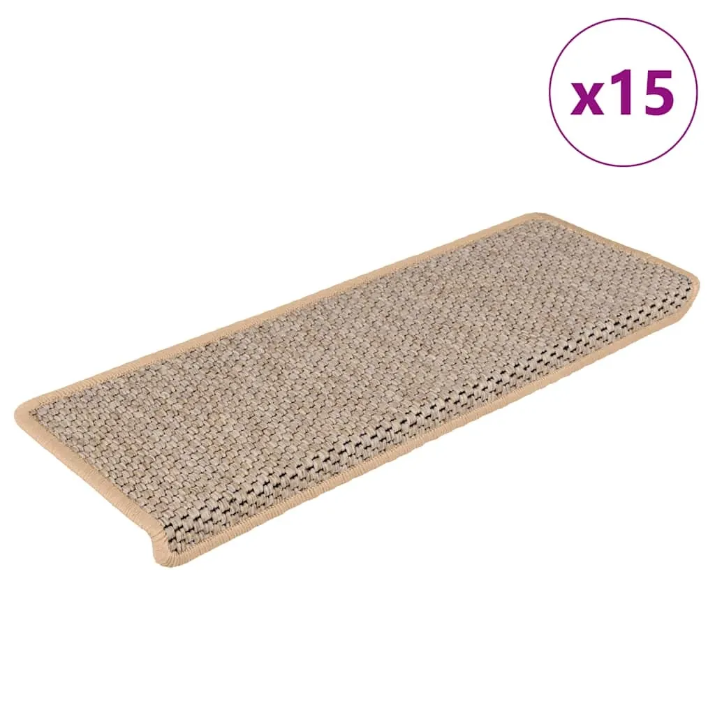 vidaXL Selvklebende trappematter sisal-utseende 15 stk 65x21x4cm beige