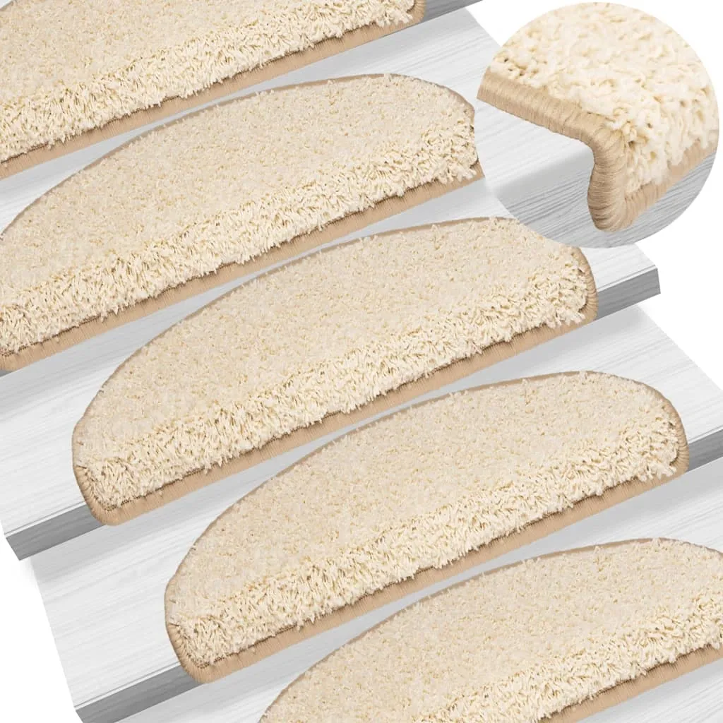 vidaXL Trappematter 15 stk 65x21x4 cm kremfarget halvrund stor