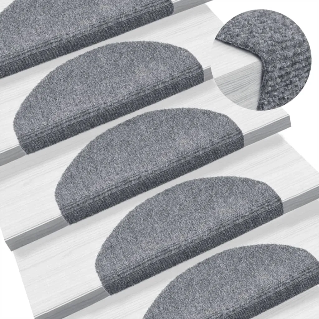 vidaXL Trappematter selvklebende 10 stk 65x21x4 cm lysegrå halvrund store