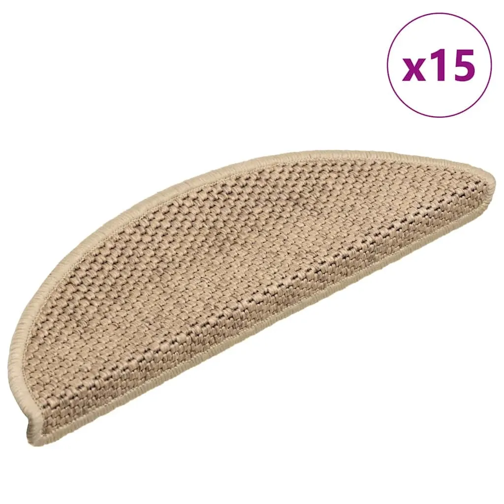 vidaXL Selvklebende trappematter sisal-utseende 15 stk 56x17x3 cm sand