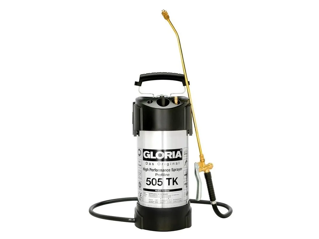 GLORIA 505 TK Profiline, Håndbasert sprøytepistol, 5 l, 8 l, Sort, Hvit, Rustfritt stål, Messing