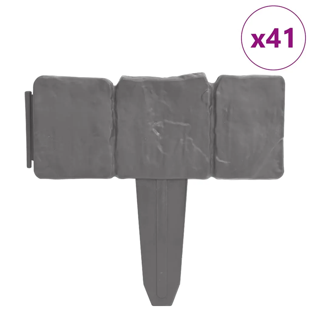 vidaXL Plastgjerde for hage og plen steinutseende 41 stk 10 m