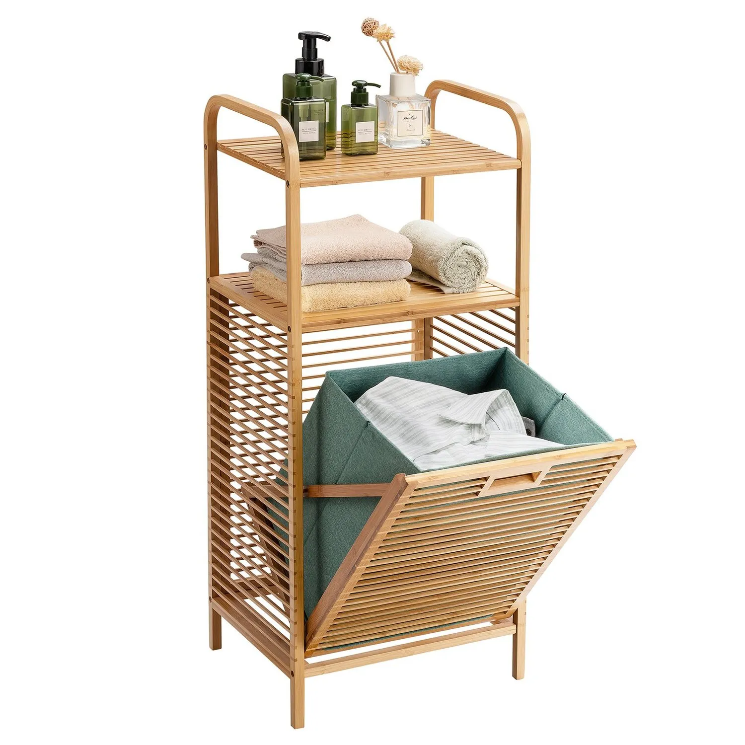Utfellbar skittentøyskurv Utfoldbar skittentøyskurv baderomshylle 40,5 x 33 x 95,5 cm natur