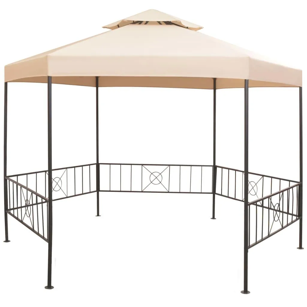 vidaXL Hagepaviljong lysthus heksagonal beige 323x265 cm