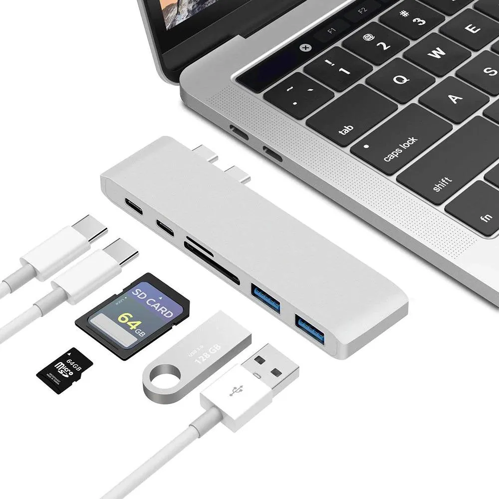 USB C Hub Thunderbolt 6 in 1 med 2x USB C-hanner