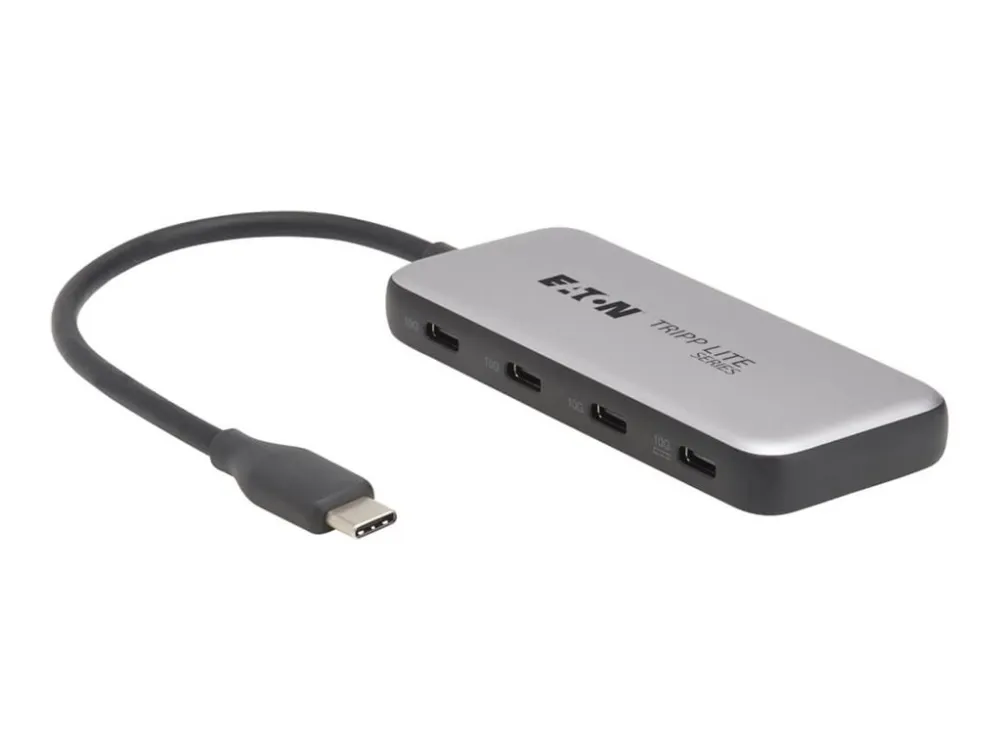 Eaton Tripp Lite series 4-Port USB-C Hub, USB 3.2 Gen 2 (10 Gbps), 4x USB-C Ports, 100W PD Charging, Thunderbolt 3 Compatible, Gray - Hub - 4 x USB...