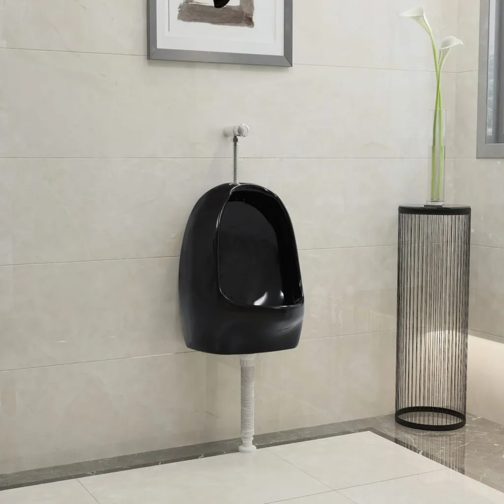 vidaXL Vegghengt urinal med spyleventil keramisk svart