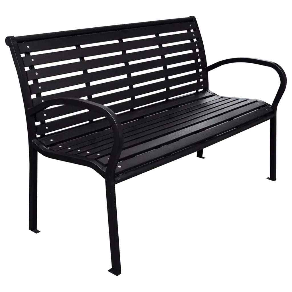 vidaXL Hagebenk svart 116 cm stål og WPC
