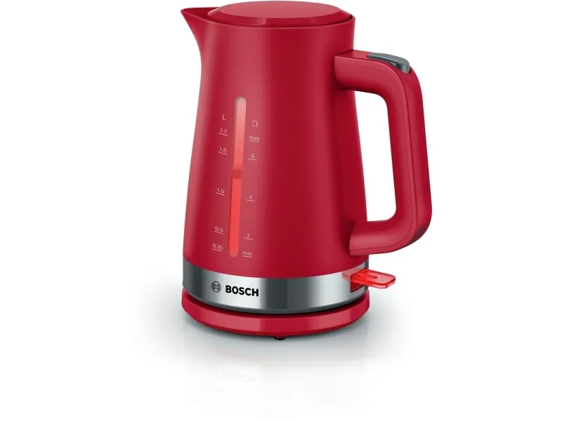 Bosch TWK4M224, 1,7 l, 2400 W, Rød, Rustfritt stål, Vannivåindikator, Overopphetingsbeskyttelse