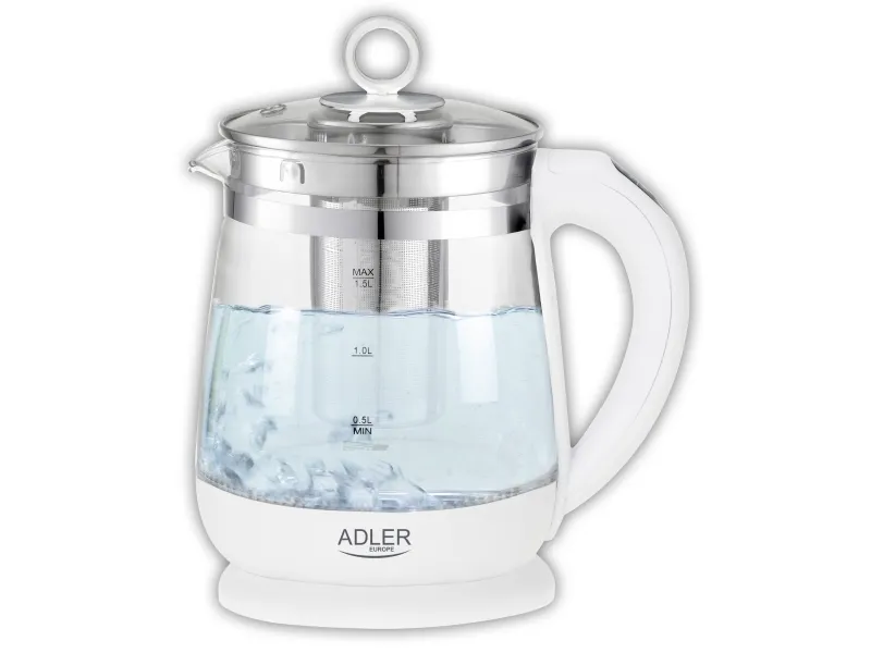 Adler AD 1299, 1,5 L, 1850 W, Hvit, Glass, Justerbar termostat, Vannmåler