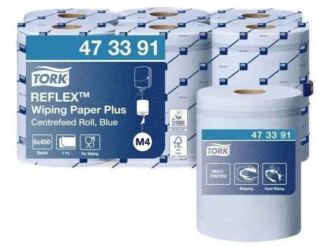 Tørkepapir Tork M4 Reflex™ Tørkepapir Plus Blå - (6 ruller x 450 ark per kartong)