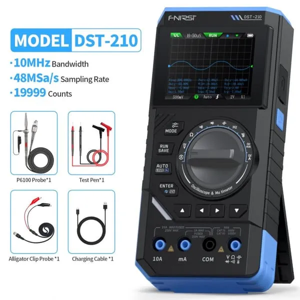 FNIRSI DST-210 Håndholdt Oscilloskop 10MHz Båndbredde, 19999 Counts, Digitalt Oscilloskop Multimeter DDS Generator 3I1, 48MS/s Samplingshastighet