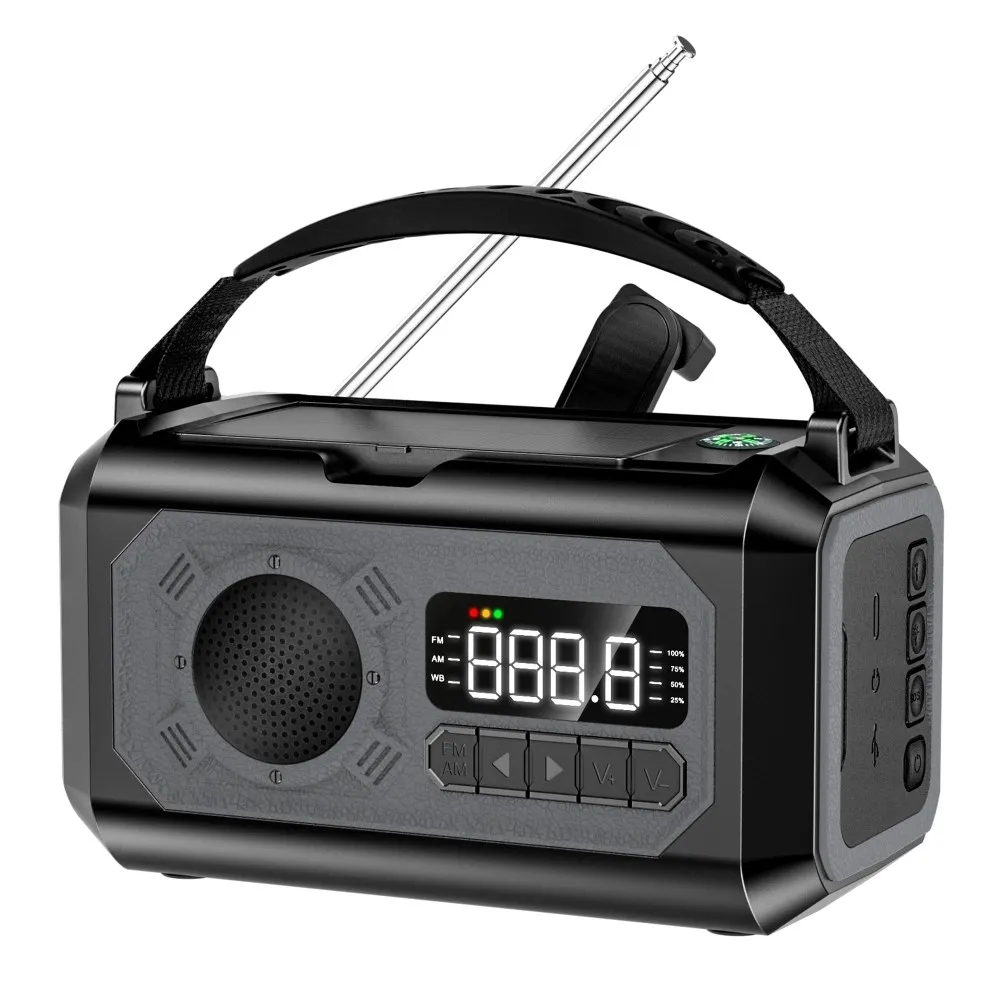 Håndsveivradio 12000mAh strømbank batteri lommelykt Sollading