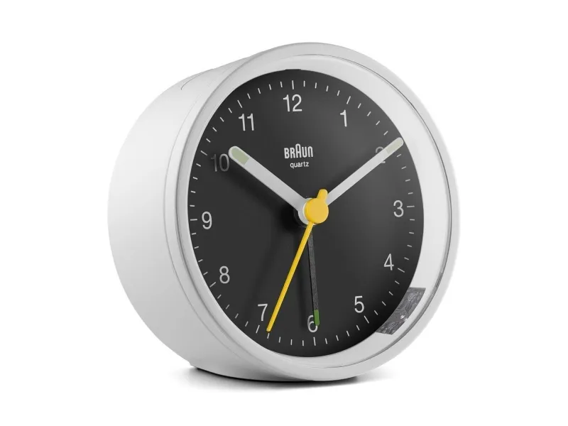 Braun BC12WB, Quartz vekkerklokke, Rund, Sort, Hvit, 12 timers, Alarm, Batteri
