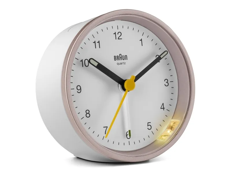 Braun quartz vekkerklokke BC12PW rosa/hvit - quartz veggklokke - rund - rosa - hvit - analog - gul - batteri (67103)