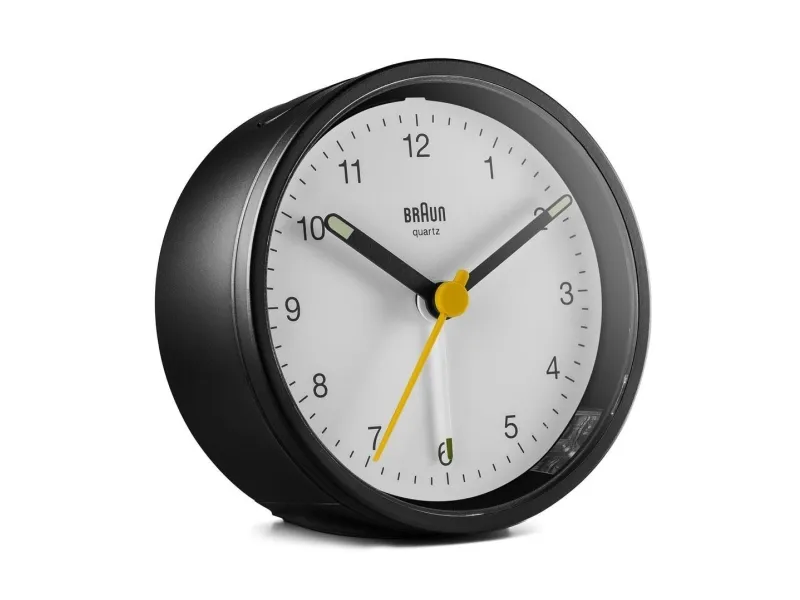 Braun BC12BW, Quartz vekkerklokke, Rund, Svart, Hvit, 12 timers, Alarm, Batteri