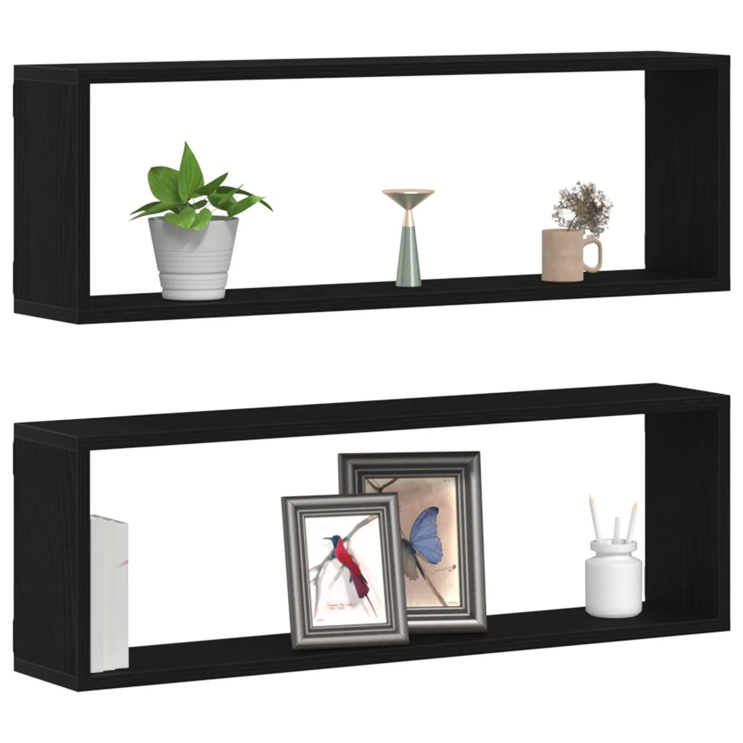 vidaXL Vegghyller 2 pcs Svart Eik 80 x 15 x 26 cm Konstruert tre