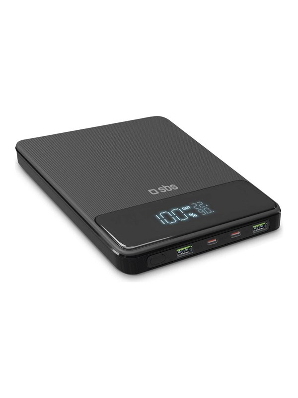 SBS Ultra-slim 20.000 mAH 100 Watt powerbank - Black Nødlader - Svart - 20000 mAh