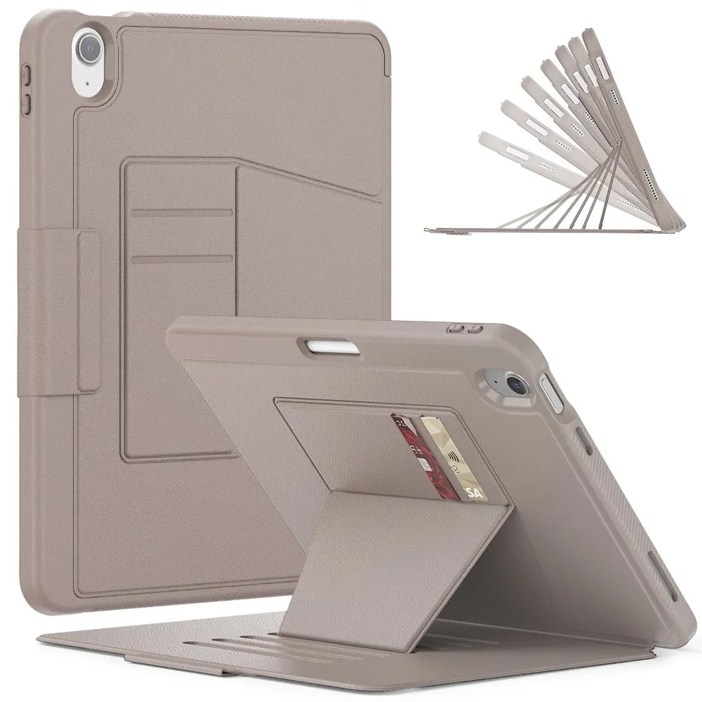 iPad Air 11 (2024) Style B Auto Wake / Sleep Vegansk lærveske for iPad Air 11 (2024) Kortholder Stativdeksel med blyantspor - Rose Gull