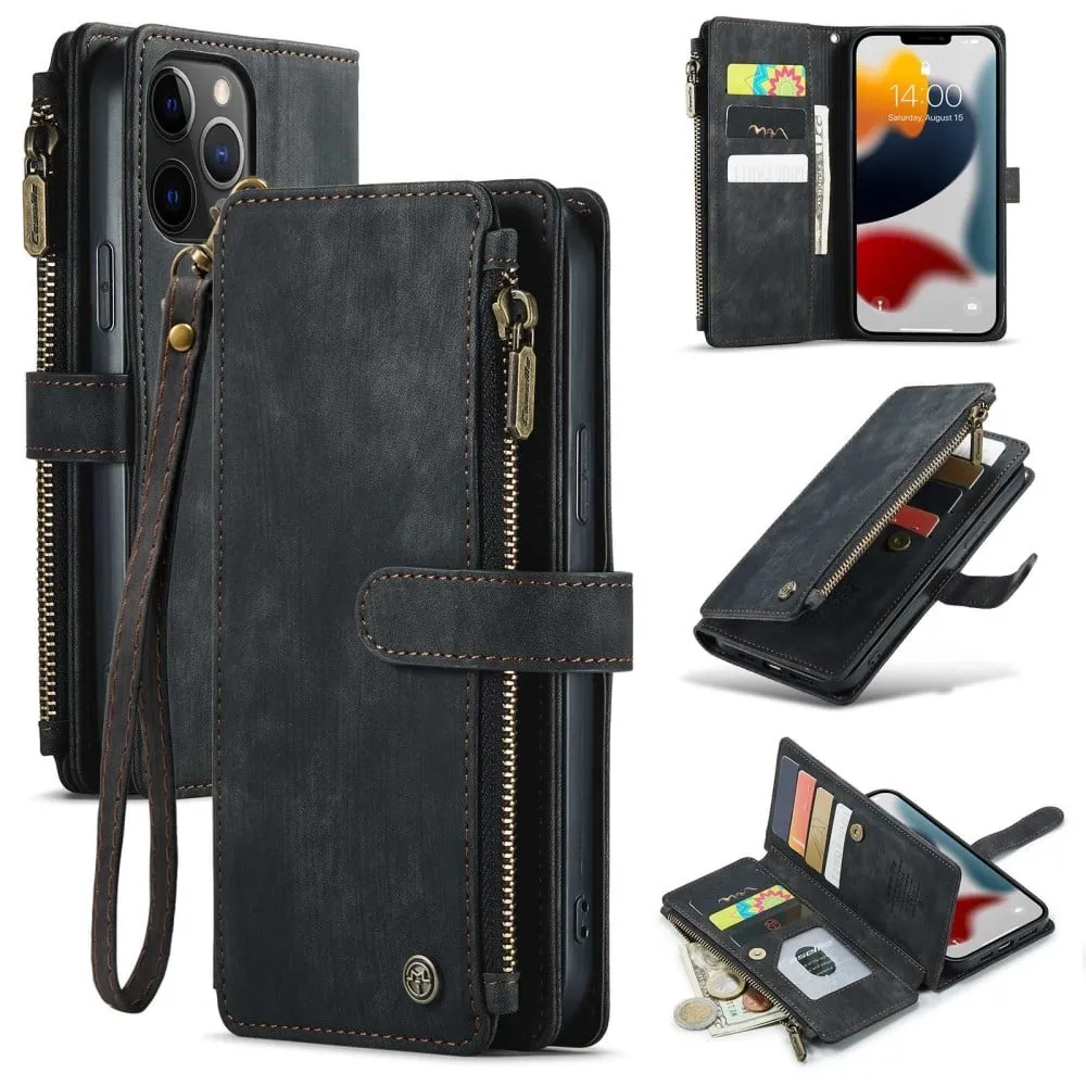 CaseMe telefonetui med glidelås og lommebok for iPhone 12 Pro Max - Svart