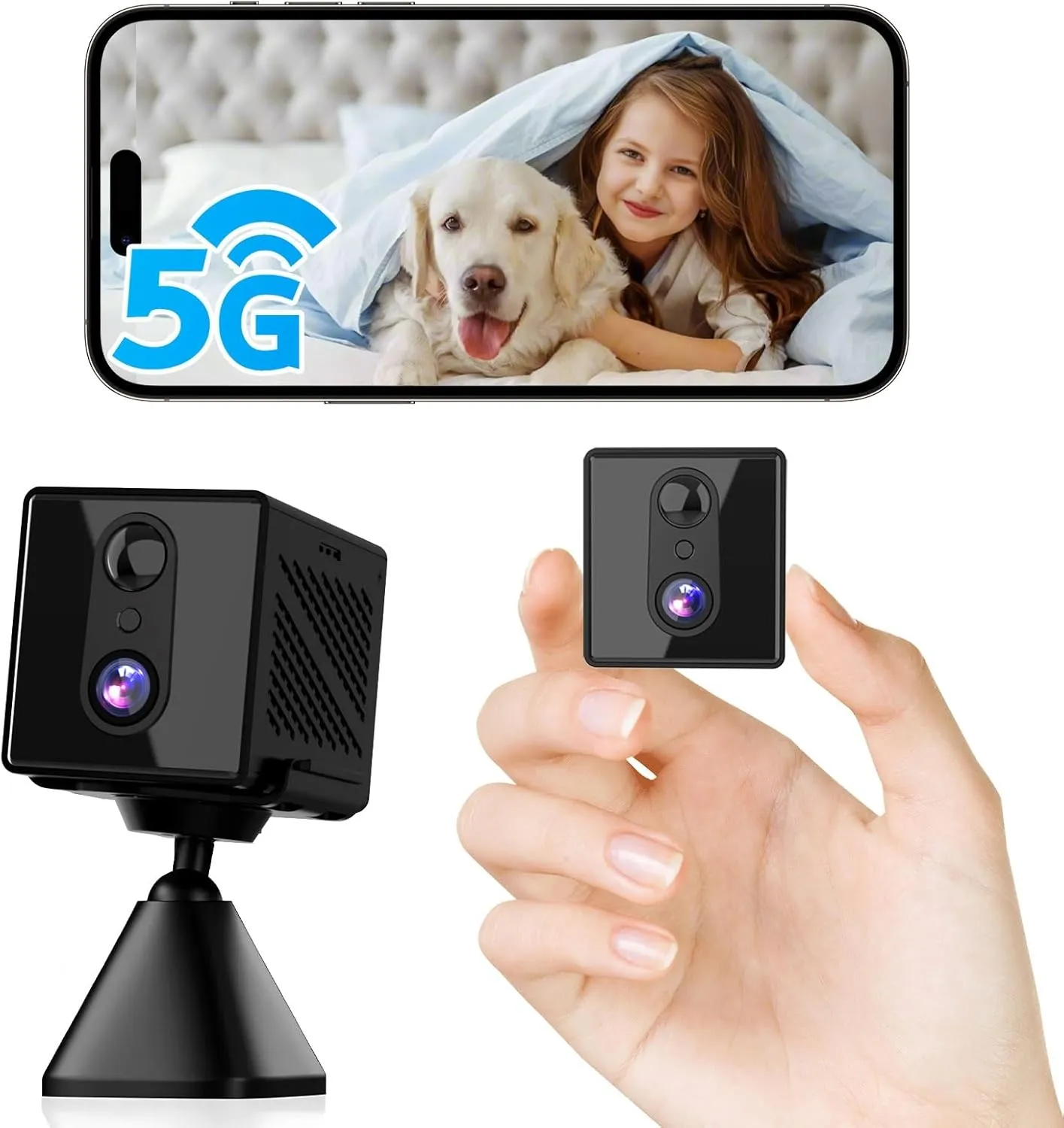 4K Overvåkingskamera 5GHz WiFi Mini-kamera, Nattsyn, Bevegelsessensor, Lang batteritid, Fjernvisning