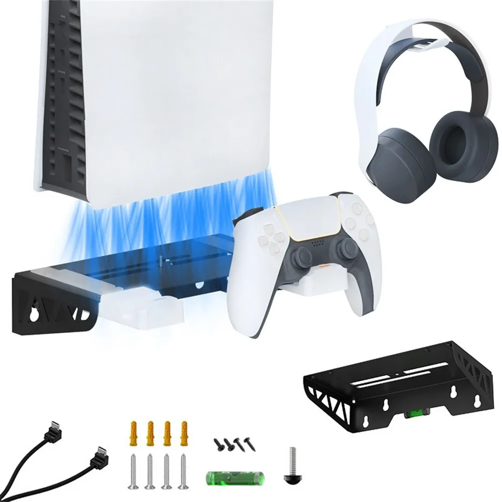 IPLAY For Sony PS5 Slim / Playstation 5 Veggmontert lagringsstativ-kontroller Ladestasjon Headsetholder