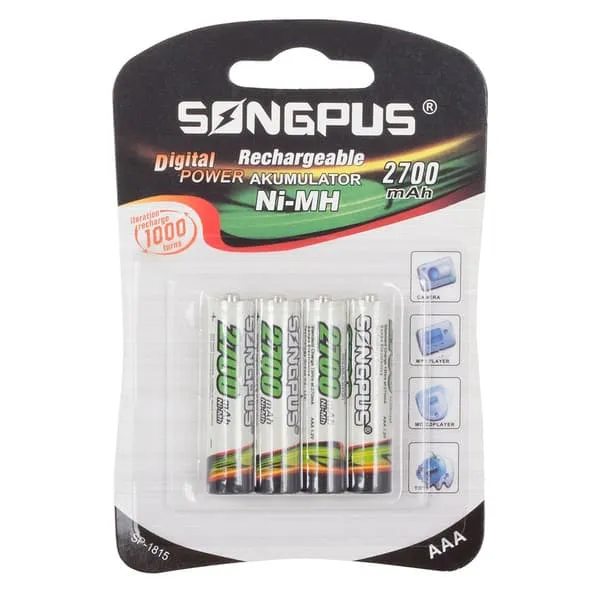 4-pakning oppladbare AAA-batterier 2700mAh