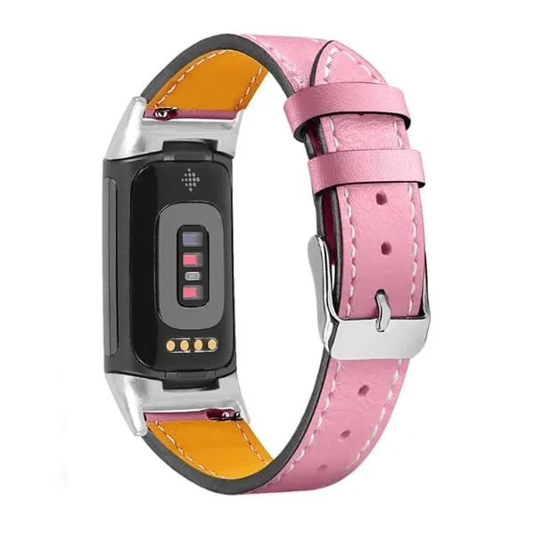 Enkel klokkerem i ekte skinn til Fitbit Charge 5 - Rosa