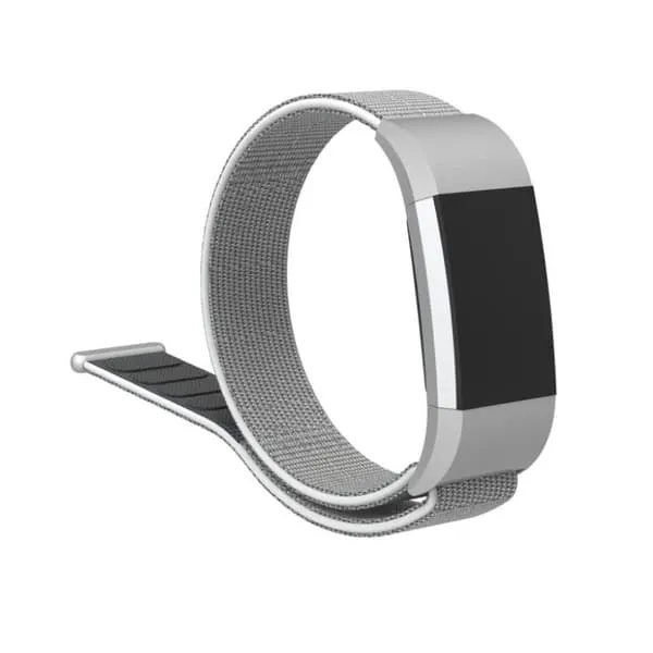 Fitbit Charge 2 klokkereim av nylon med borrelås - sølv