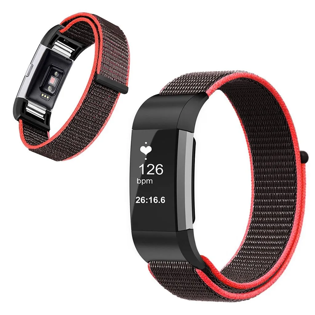 Fitbit Charge 2 nylonklokkearmbånd - Svart / Rød