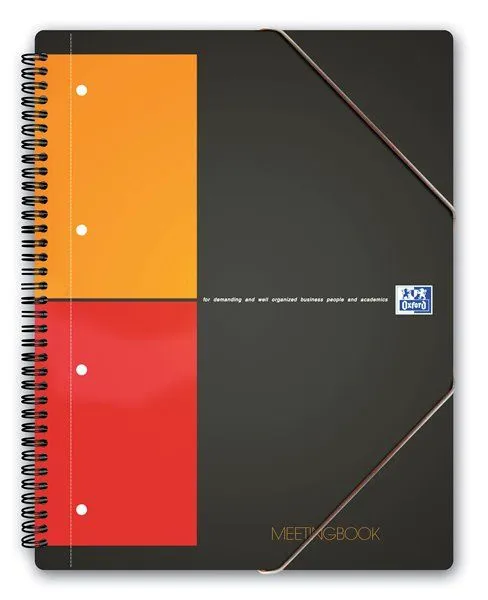 Oxford International Meetingbook A4+ - Møtebok - spiralbundet - 240 x 310 mm - 80 ark / 160 sider - hvitt papir - rutet - 4 hull - grått dekke - po...