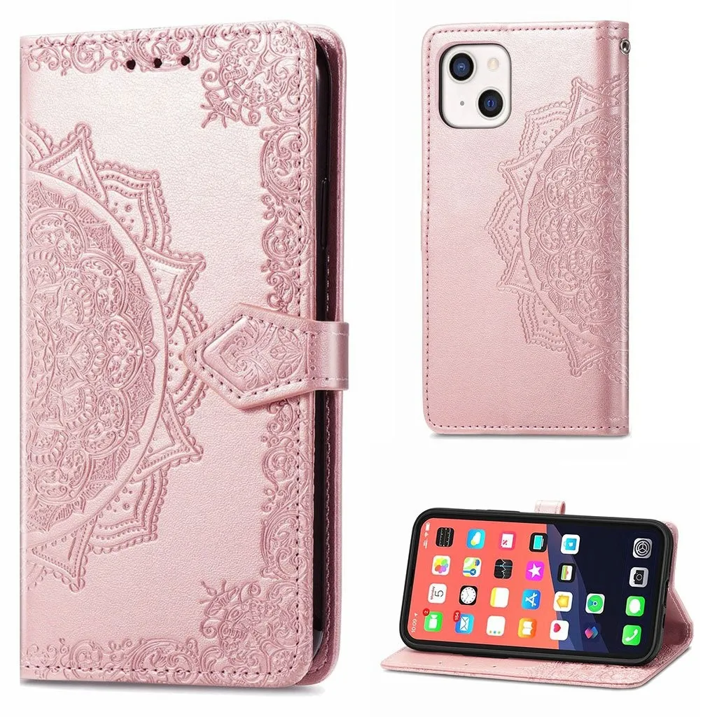 Mandala iPhone 13 Mini etui i lær - Rose Gull