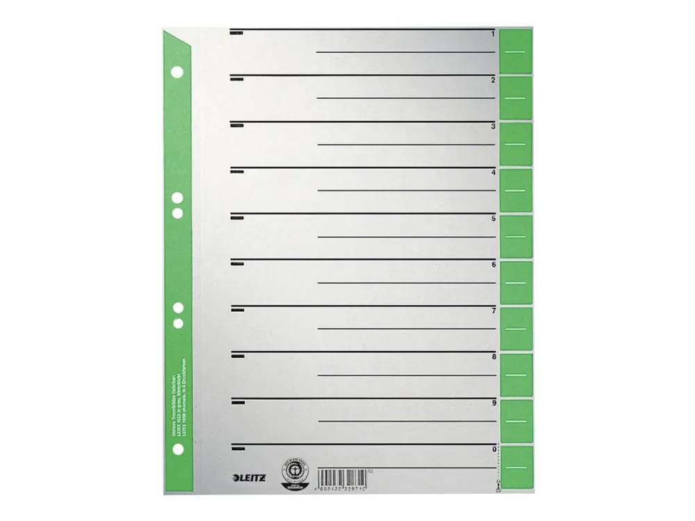 Leitz - Inndeler - fortrykt: 0-9 - for A4 (210 x 297 mm) - med fliker (en pakke 100)