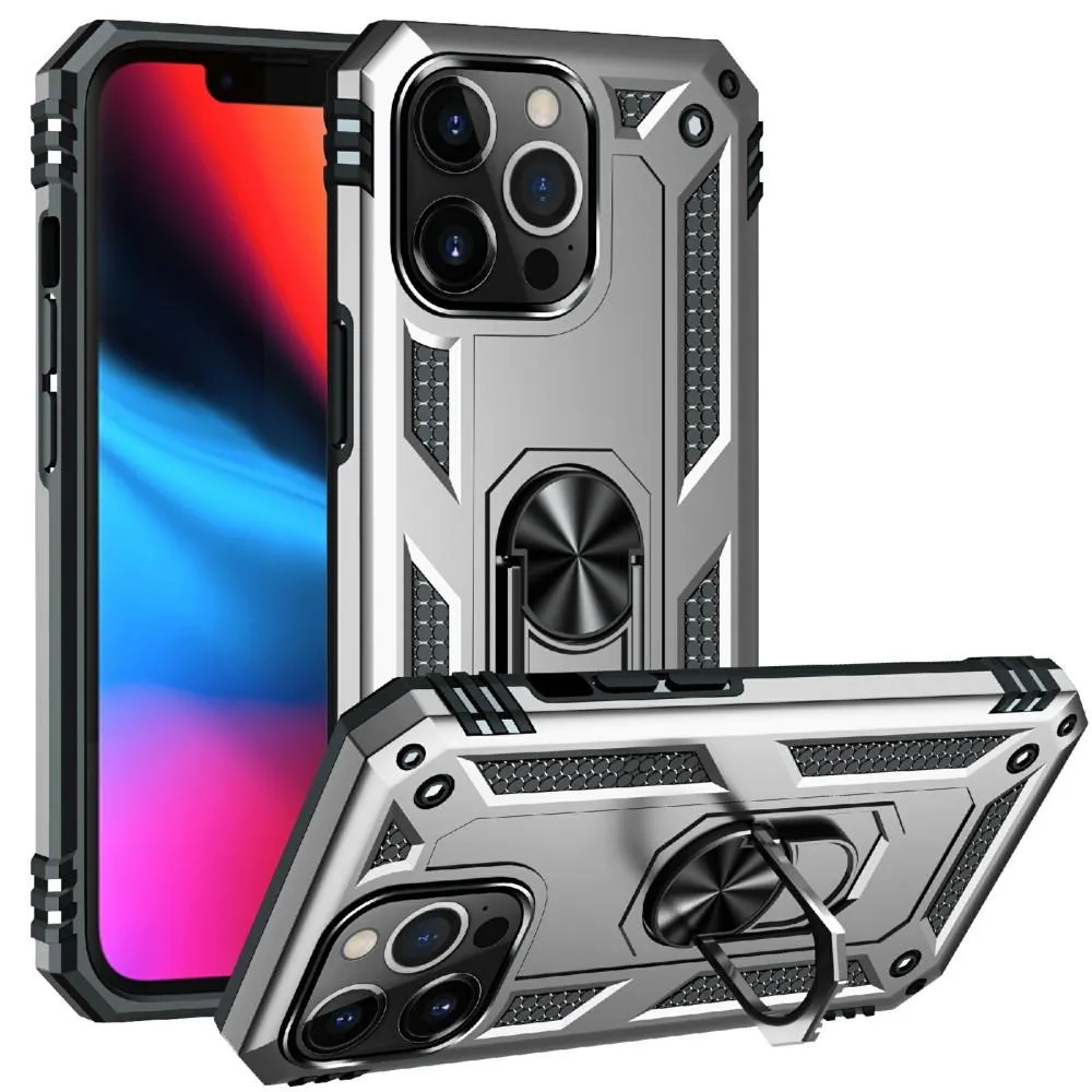 iPhone 13 Pro Hybrid Deksel Med Fingerring - Sølv