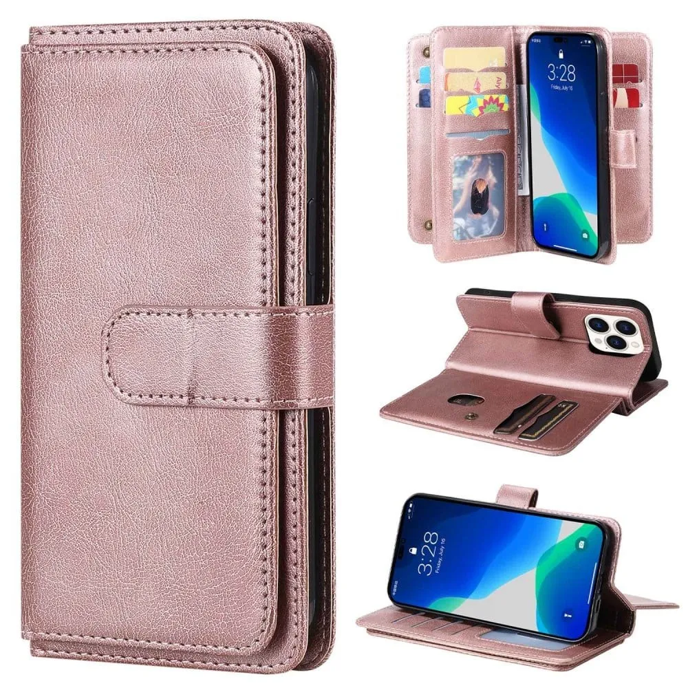 10-slot Lommebok Etui til iPhone 14 Pro - Rose Gull
