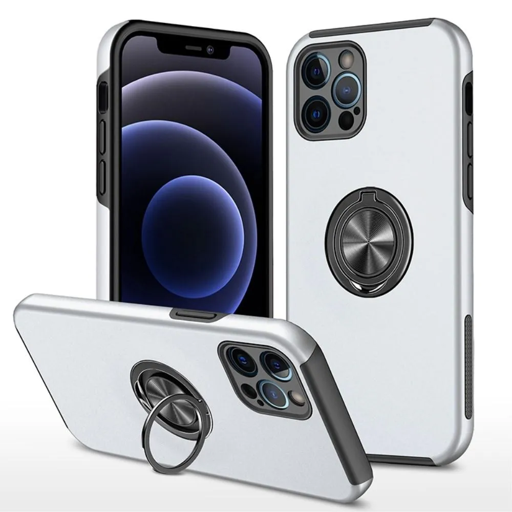iPhone 14 Pro Hybrid Deksel Med Fingerring - Sølv