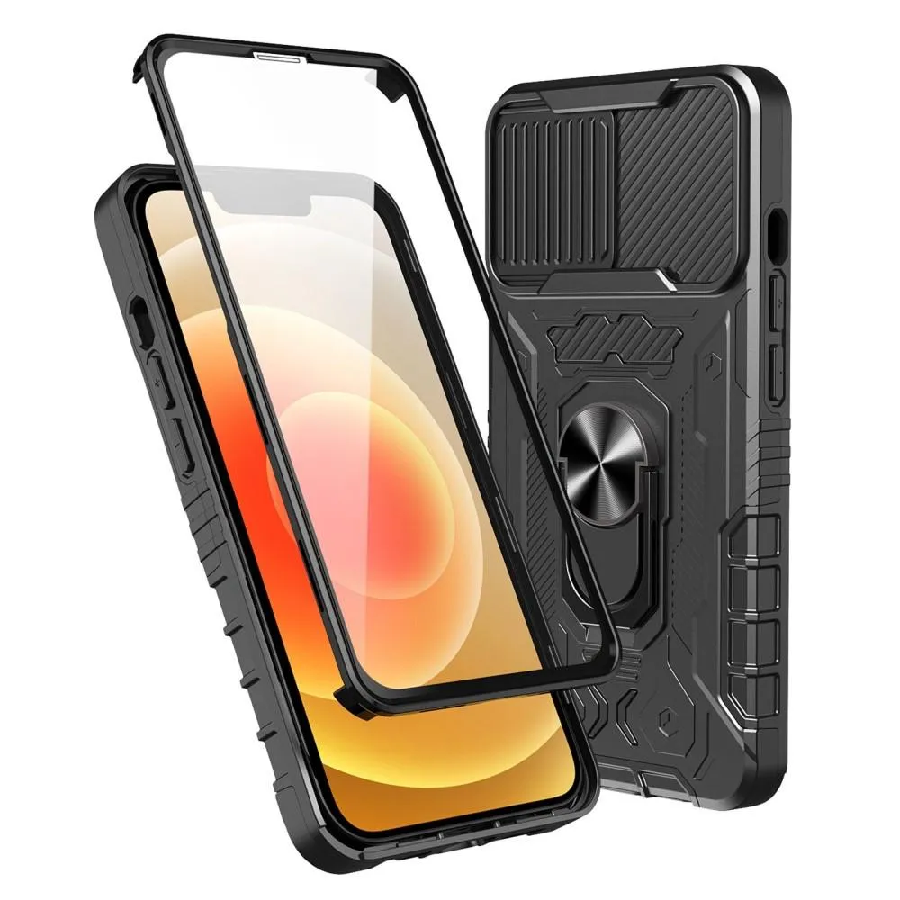 iPhone 14 Hybrid - deksel med fingerring og kameradeksel+herdet glass